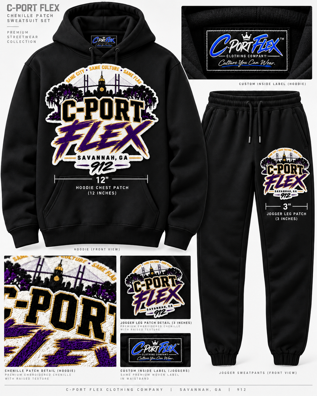 C-Port Flex Savannah Chenille Patch Hoodie & Jogger Set