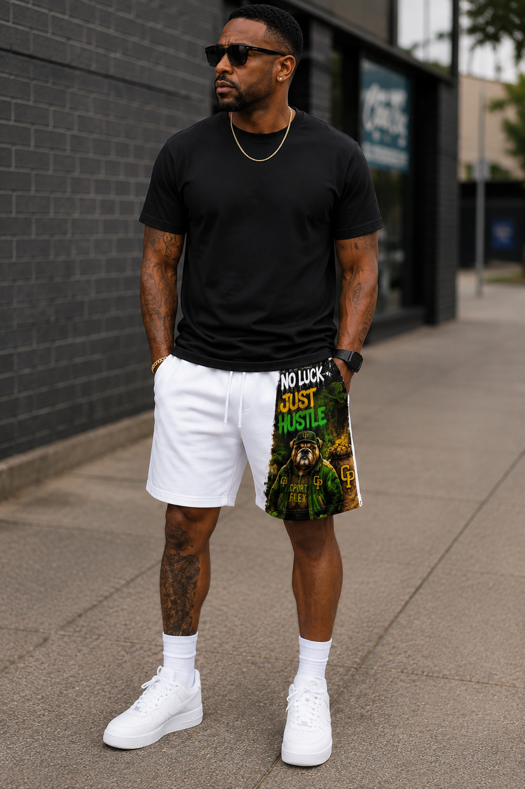 No Luck Just Grind Cotton Shorts