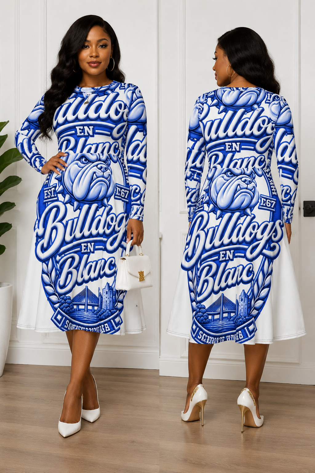 EN BLANC®
 & Bleu All-over print long sleeve midi dress