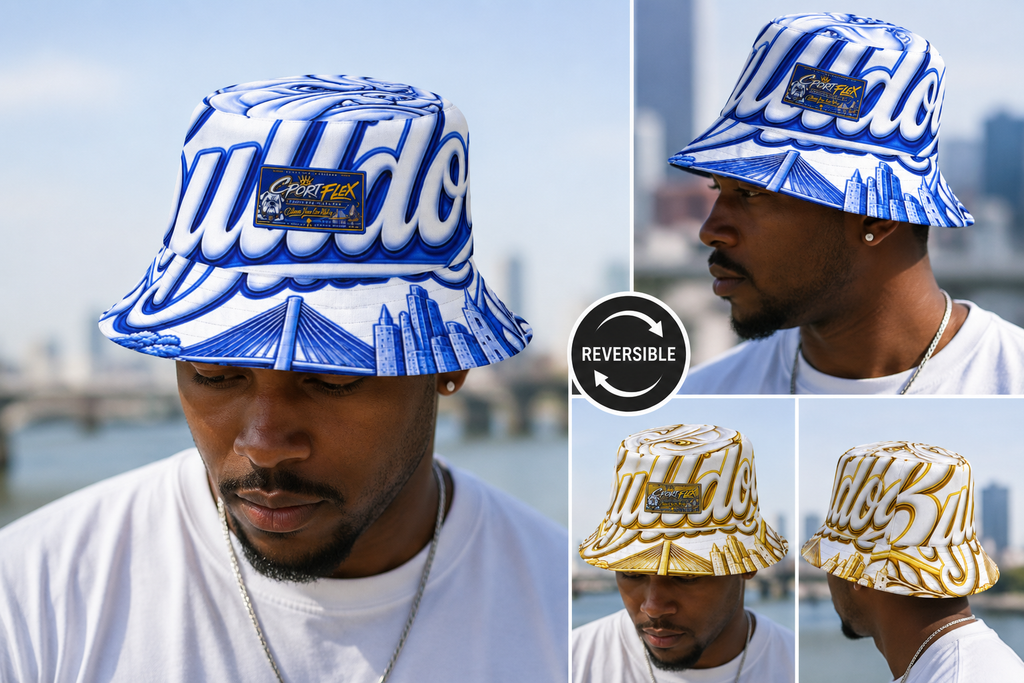 EN BLANC®
 Bleu & Gold Reversible bucket hat