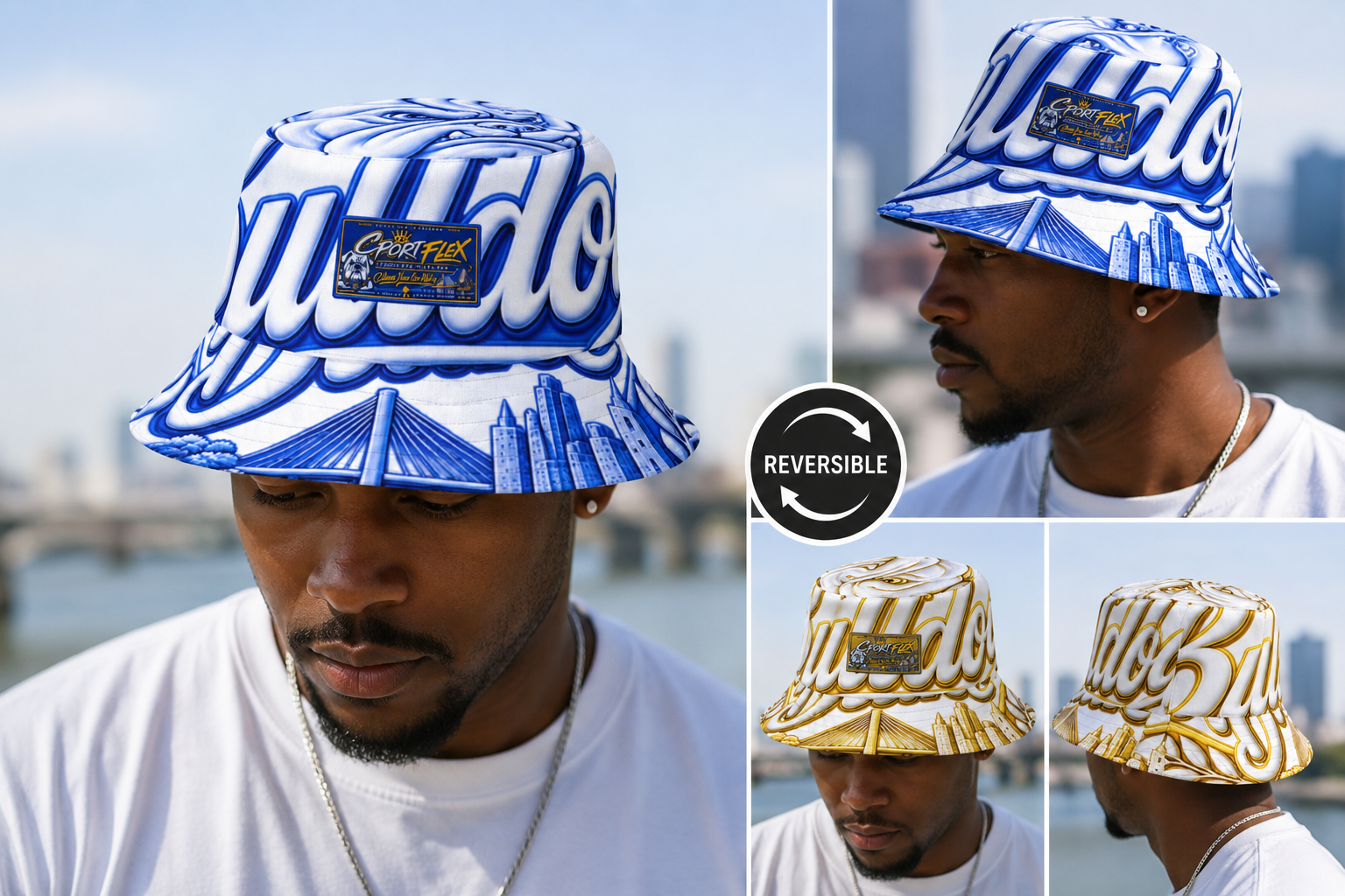 EN BLANC®
 Bleu & Gold Reversible bucket hat