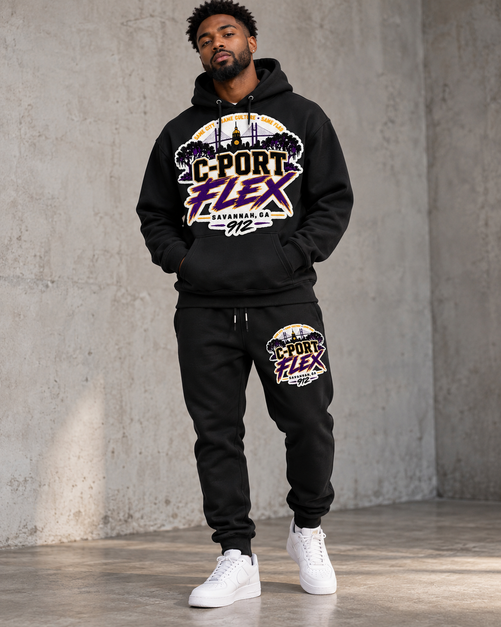 C-Port Flex Savannah Chenille Patch Hoodie & Jogger Set