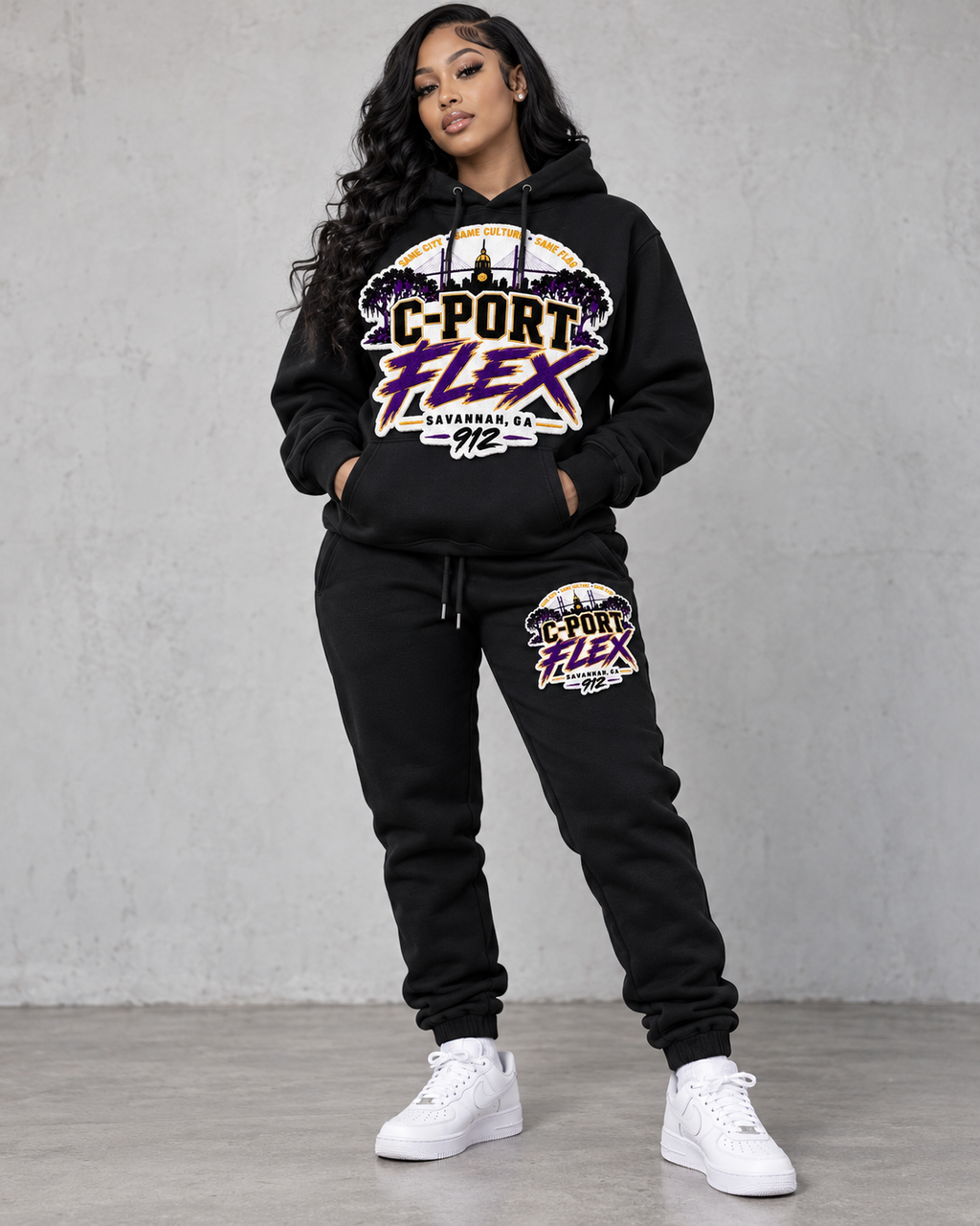 C-Port Flex Savannah Chenille Patch Hoodie & Jogger Set