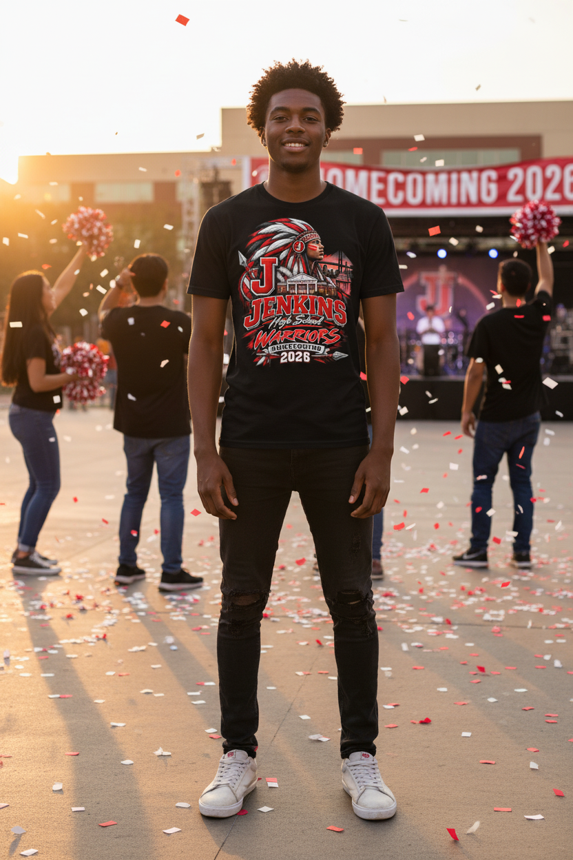 Jenkins Warriors Homecoming DryBlend T-Shirt Mockup